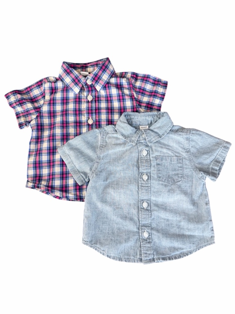 Old Navy Baby Button-Down Duo - Pink Plaid & Light Denim